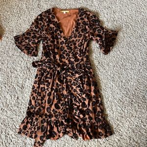 Womens Gianni Bini brown black leopard print dress sz Small short sleeve